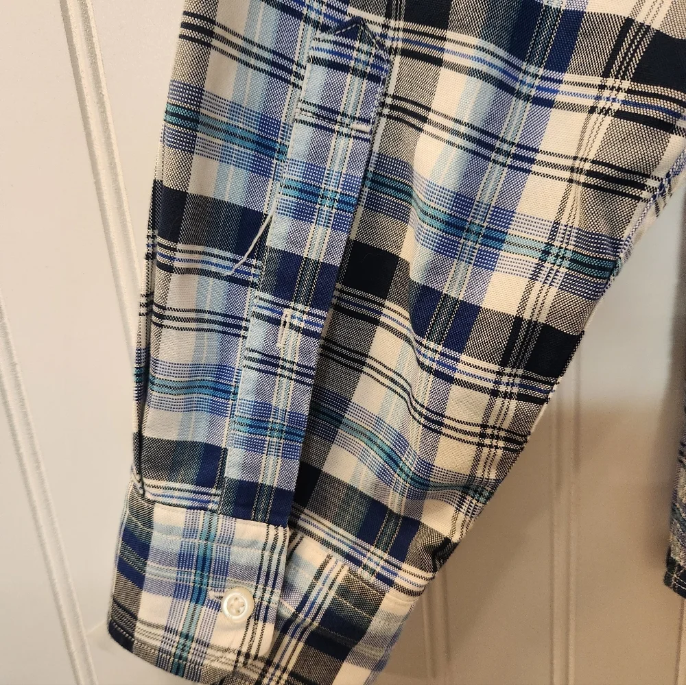 NEW Banana Republic Men's Blue Plaid Flannel Oxford Shirt Size XL Classic Preppy